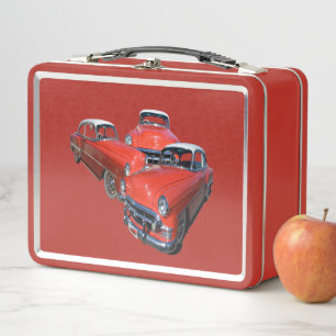 Three Classic Classy Red Cars, Metal Lunch Box