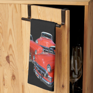 Three Classy Red And White Vintage Cars,  Tea Towel