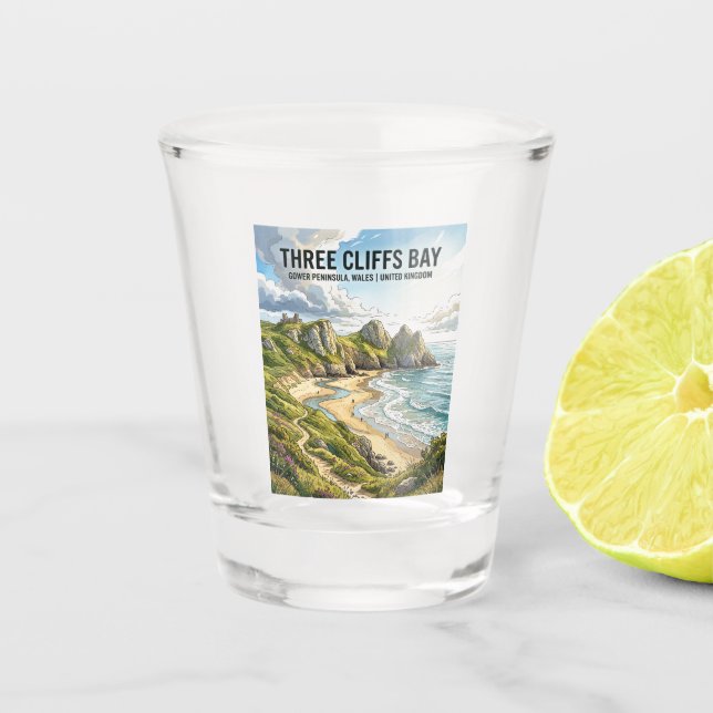Three Cliffs Bay United Kingdom Shot Glass (Front)