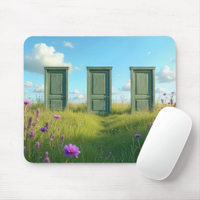Three Closed Doors In a Wildflower Field Mouse Pad (With Mouse)