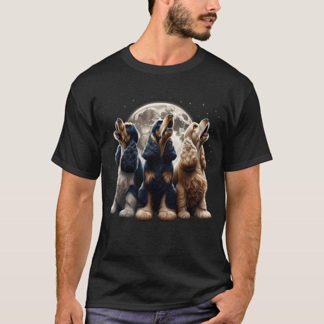 Three Cocker Spaniels Howling at Moon Like Three T-Shirt (Front)