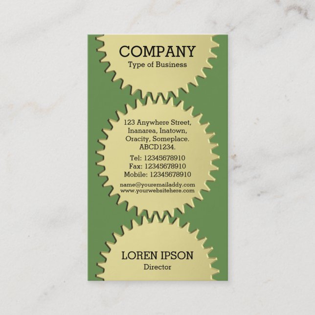 Three Cog Wheels - Moss Green Business Card (Front)