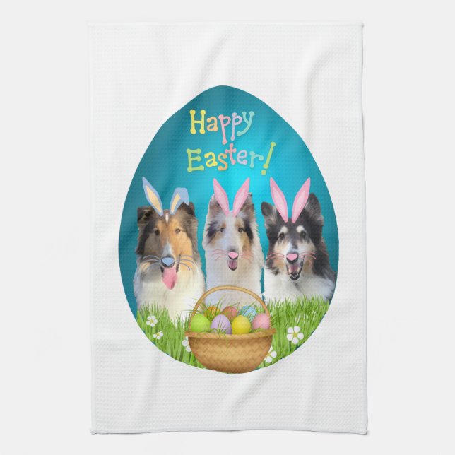 Three Collie Bunny Tea Towel (Vertical)