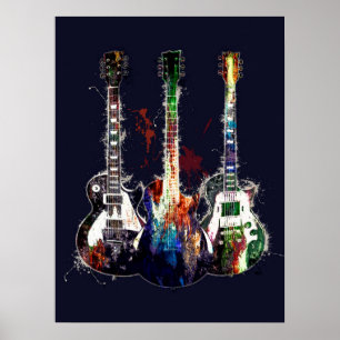 Three colored guitars poster