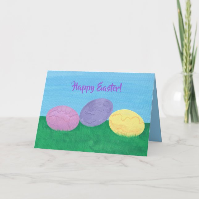 Three Colorful Easter Eggs Greeting Cards (Front)