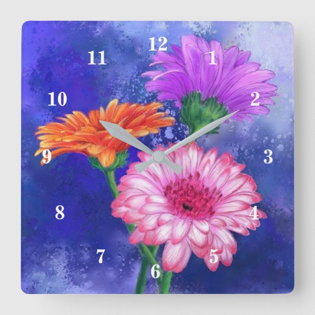Three Colour Gerberas Wall Clock - Spring Painting (Front)