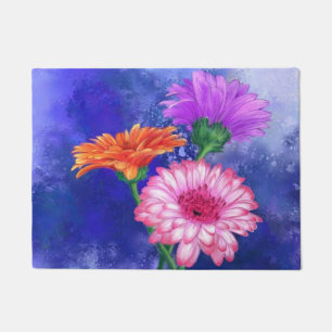 Three Colour Gerberas - Watercolor Painting Art  Doormat