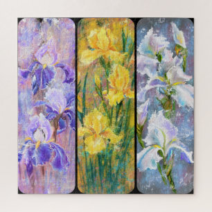 Three Coloured Irises Flowers - Original Painting Jigsaw Puzzle