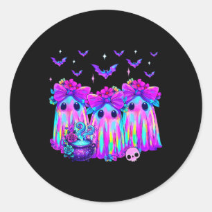 Three Colourful Boo Ghosts Bow Tie Floral Hallowee Classic Round Sticker