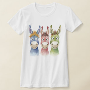 Three Colourful Cartoon Donkeys in Watercolor Styl T-Shirt