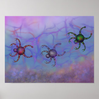 Three colourful crabs diving poster