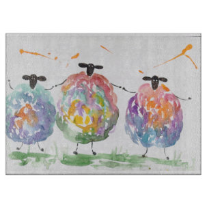 Three colourful dancing sheep cutting board