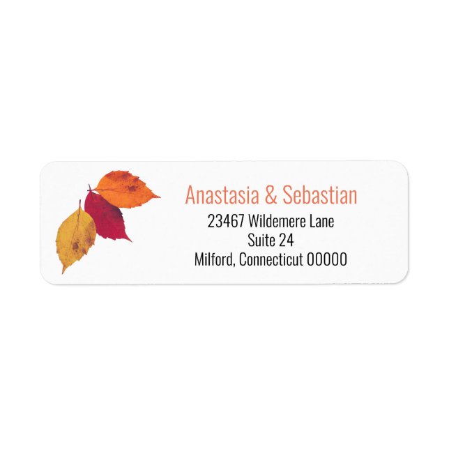 Three Colourful Fall Leaves Mailing Return Address Label (Front)