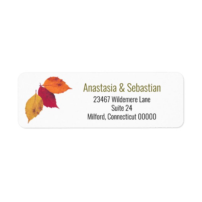 Three Colourful Fall Leaves Mailing Return Address Label (Front)
