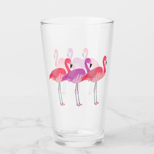 Three Colourful Flamingos Glass (Front)