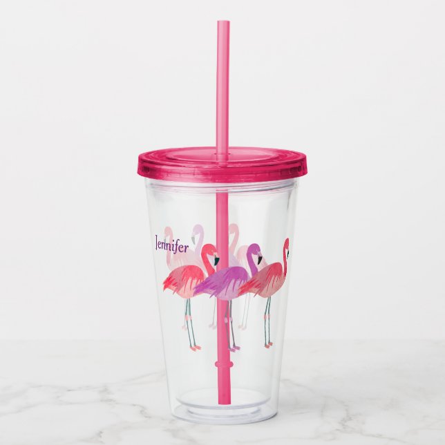 Three Colourful Flamingos Personalised Acrylic Tumbler (Front)