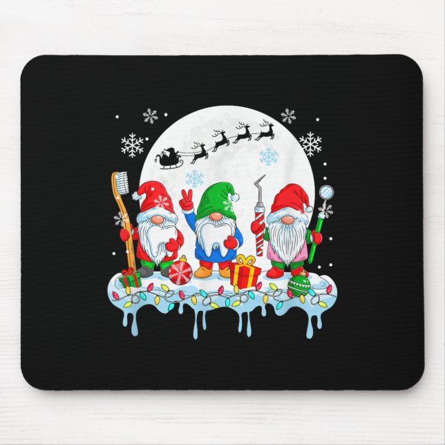 Three Colourful Gnomes With Dentist Tools Christma Mouse Pad (Front)