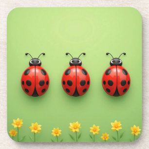 Three Colourful Ladybugs Coaster