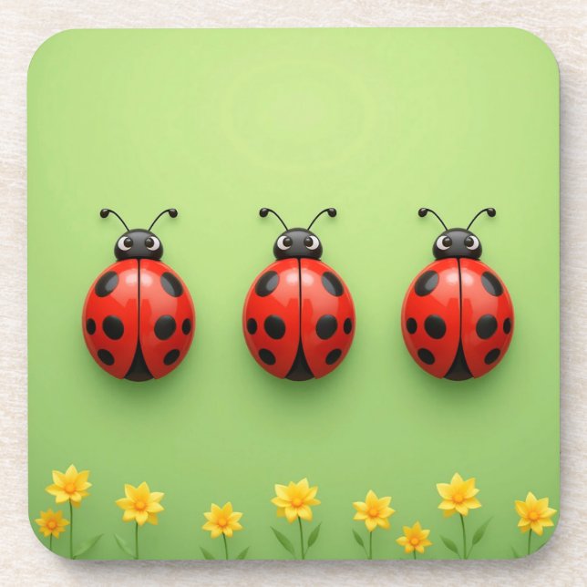 Three Colourful Ladybugs Coaster (Front)