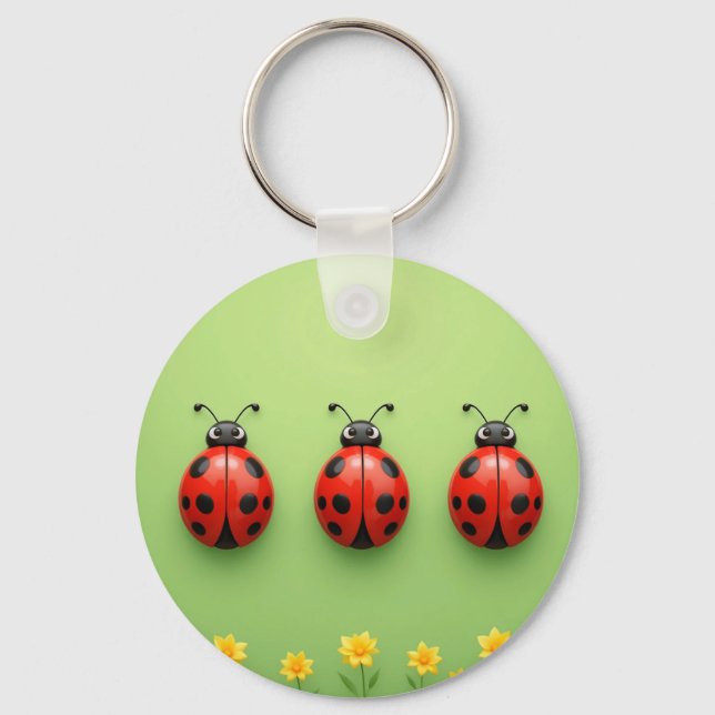 Three Colourful Ladybugs Key Ring (Front)