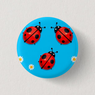 Three Colourful Ladybugs on Blue Background 3 Cm Round Badge