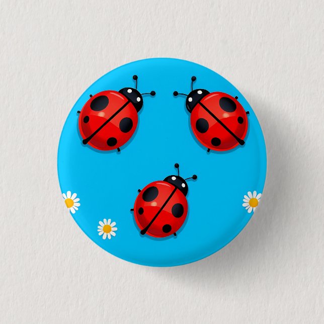 Three Colourful Ladybugs on Blue Background 3 Cm Round Badge (Front)