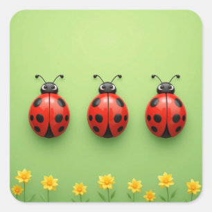 Three Colourful Ladybugs Square Sticker