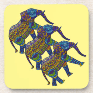 Three Colourful Mosaic Elephants Coaster
