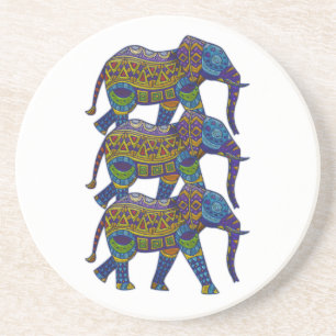 Three Colourful Mosaic Elephants Coaster