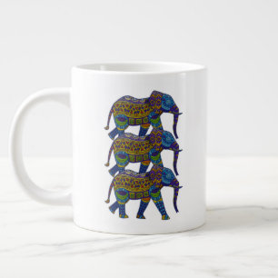 Three Colourful Mosaic Elephants Large Coffee Mug