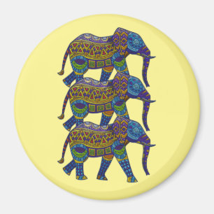 Three Colourful Mosaic Elephants Magnet
