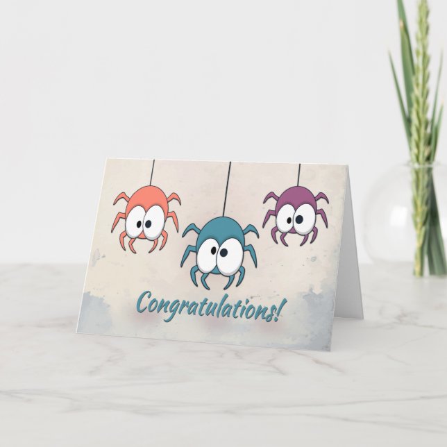 Three Colourful Spiders for Congratulation Card (Front)