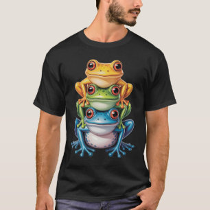 Three Colourful Stacked Frog Amphibian Pond Animal T-Shirt