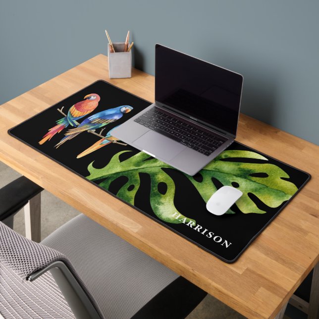 Three Colourful Tropical Parrots Desk Mat (Office 2)