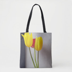 Three colourful tulips tote bag
