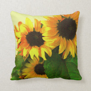 Three colourful yellow sunflowers cushion