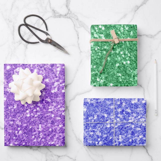 Three colours faux glitter texture wrapping paper sheet (Front)