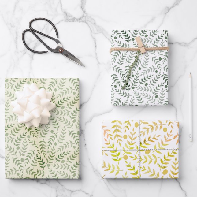 Three Colours Fern Leaf All Occasion Pattern Wrapping Paper Sheet (Front)