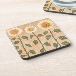 Three Cottagecore Terracotta Sunflowers Coaster