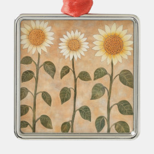 Three Cottagecore Terracotta Sunflowers Metal Ornament