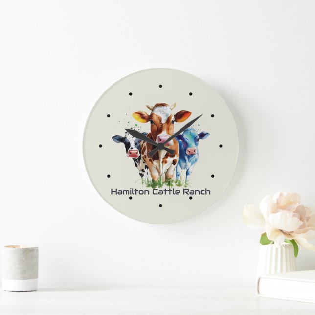 Three Cows Humorous Personalized  Large Clock (Home)