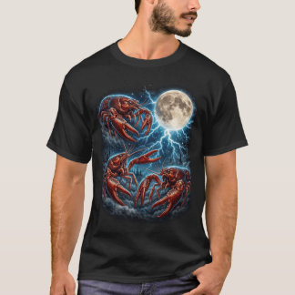 Three Crawfish Moon Lightning Retro Crustacean T-Shirt