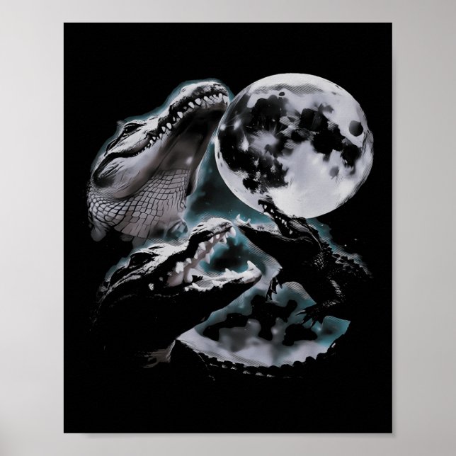 Three Crocodiles Moon Funny 3 Alligator Dead Moon  Poster (Front)