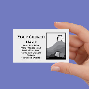 Three Crosses Empty Tomb Cartoon Church Pastor Business Card