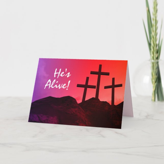 Three Crosses 'He's Alive' Easter Card (Front)