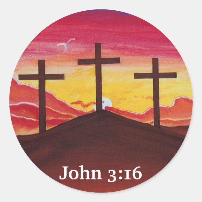 Three Crosses Jesus Christ salvation Christian Art Classic Round Sticker (Front)