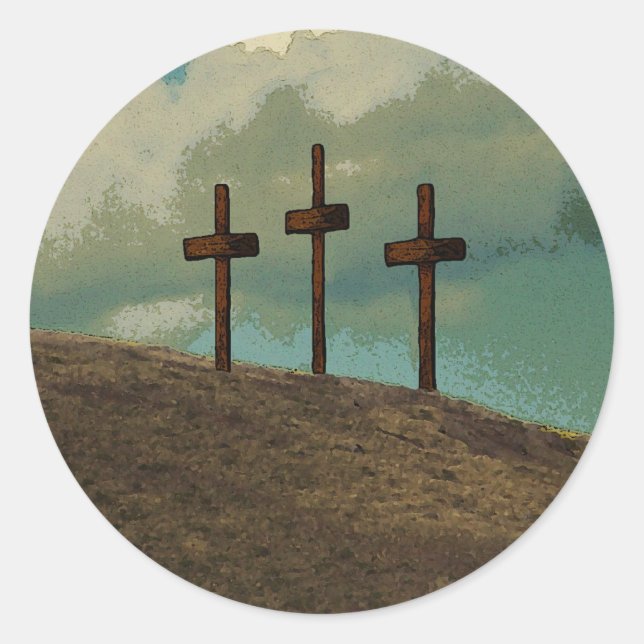 Three Crosses on a hill Classic Round Sticker (Front)