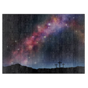 Three Crosses on a Hillside under the Milky Way Cutting Board