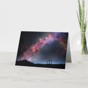 Three Crosses on a Hillside under the Milky Way Holiday Card
