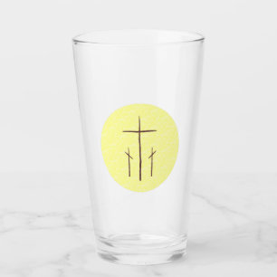 Three Crosses on Calvary Yellow Drinking Glass